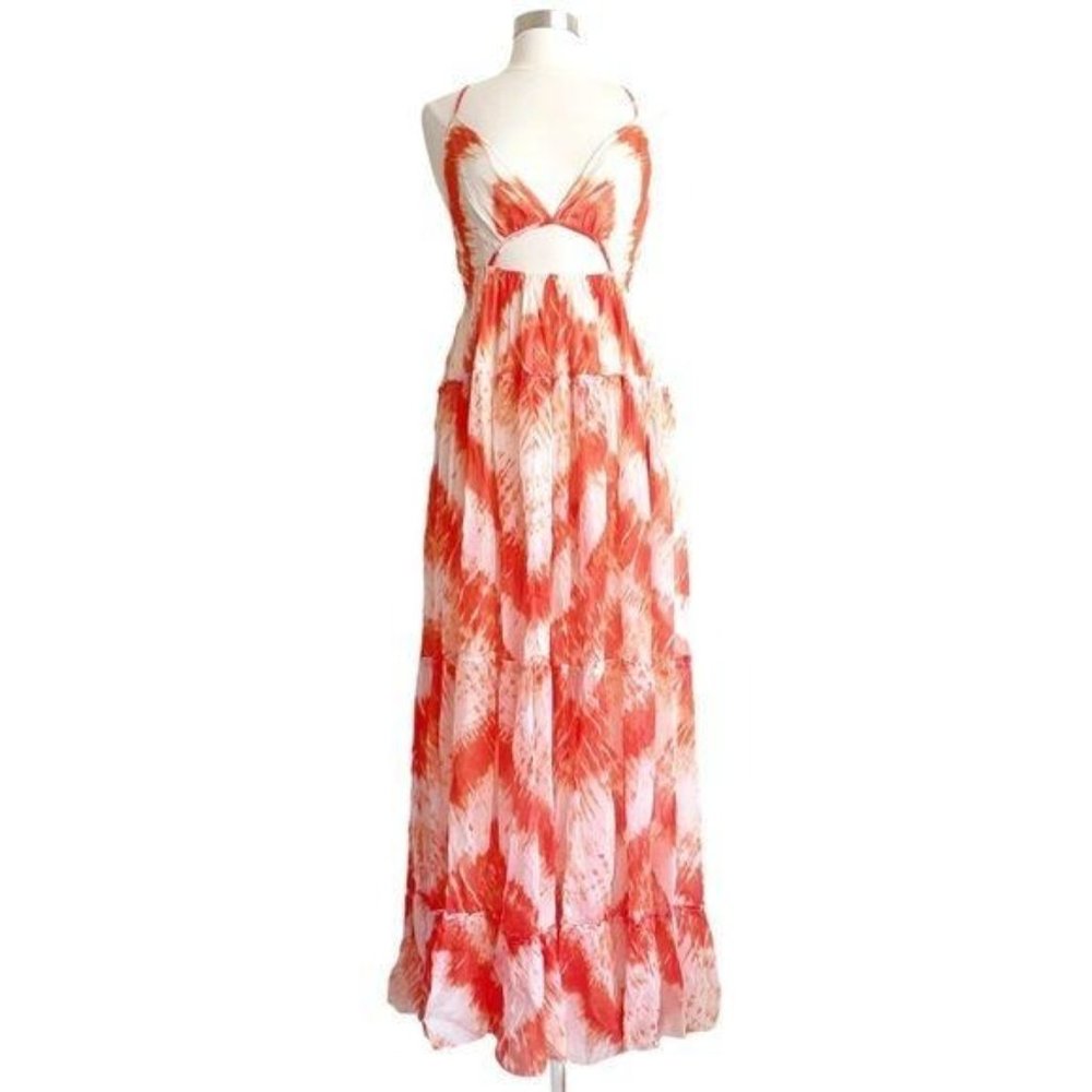 Rococo Sand Orange Tie Dye Chiffon Maxi Dress